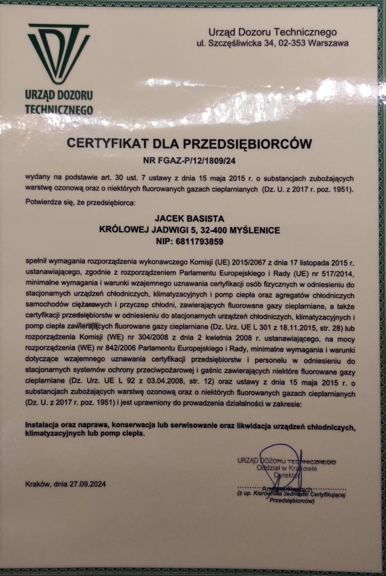 Montaż i serwis klimatyzacji - Myślenice  i okolice