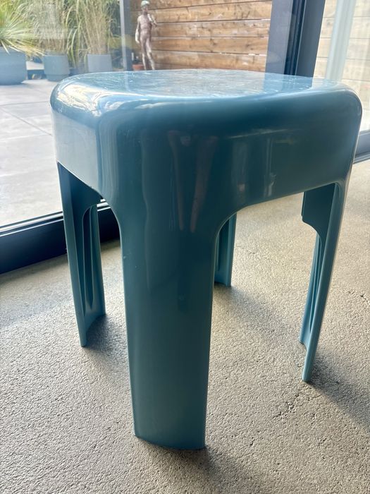 Designerski Turkusowy Stołek Taboret Vintage z tworzywa Bauhaus