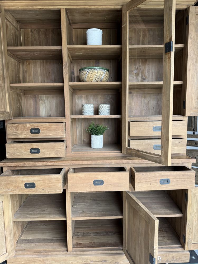 Kredens tekowy drewniany vintage zabudowany rustykalny naturalny