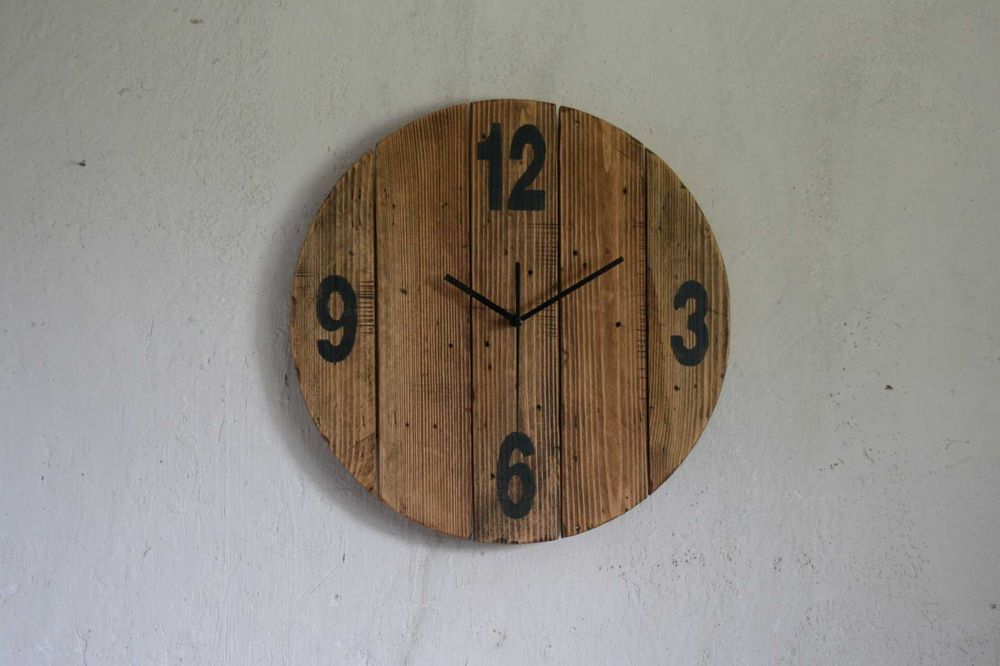 Zegar ścienny drewniany rustykalny boho loft rękodzieło