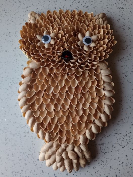 Sowa - ozdoba z pistacji na ścianę lub drzwi wejsciowe