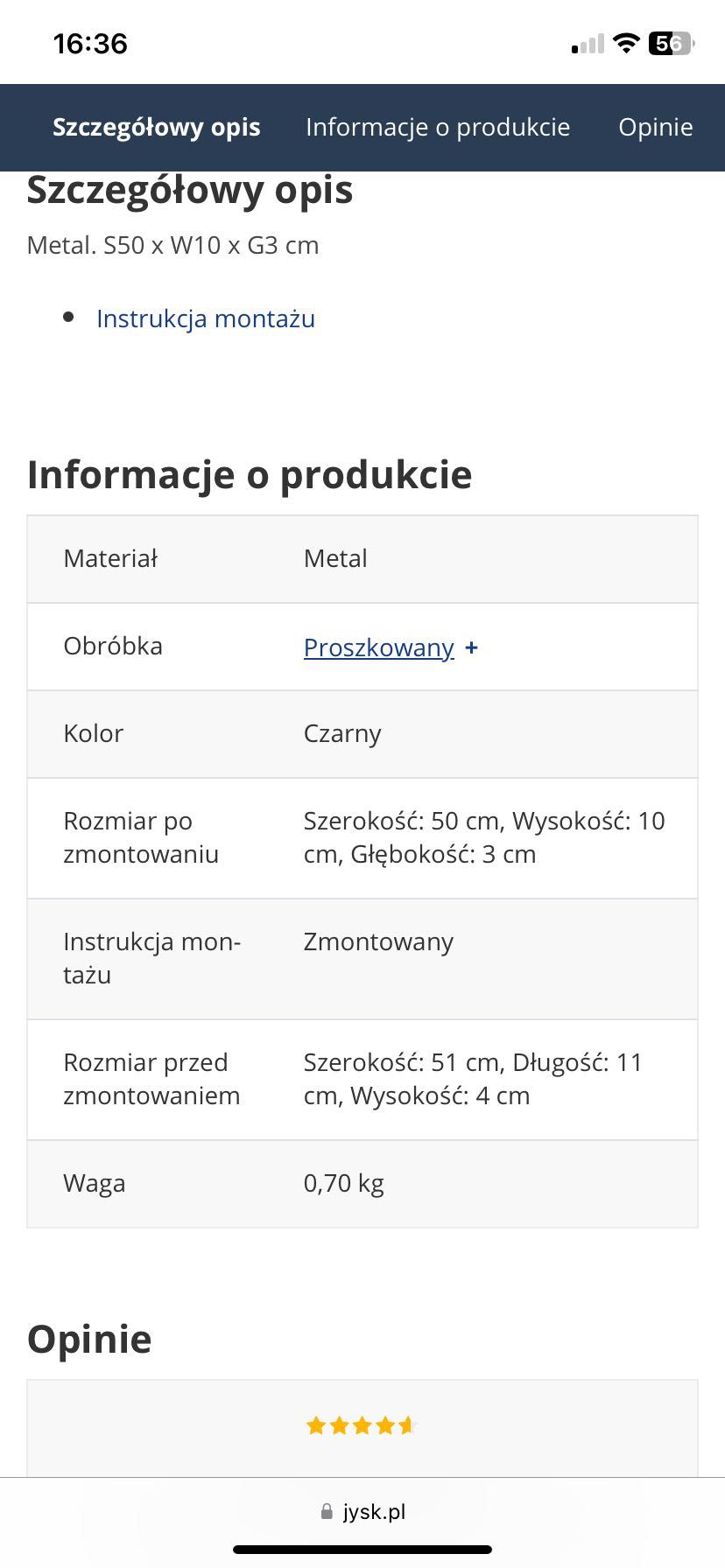 Wieszak JYSK GALSTED 5 kołków czarny