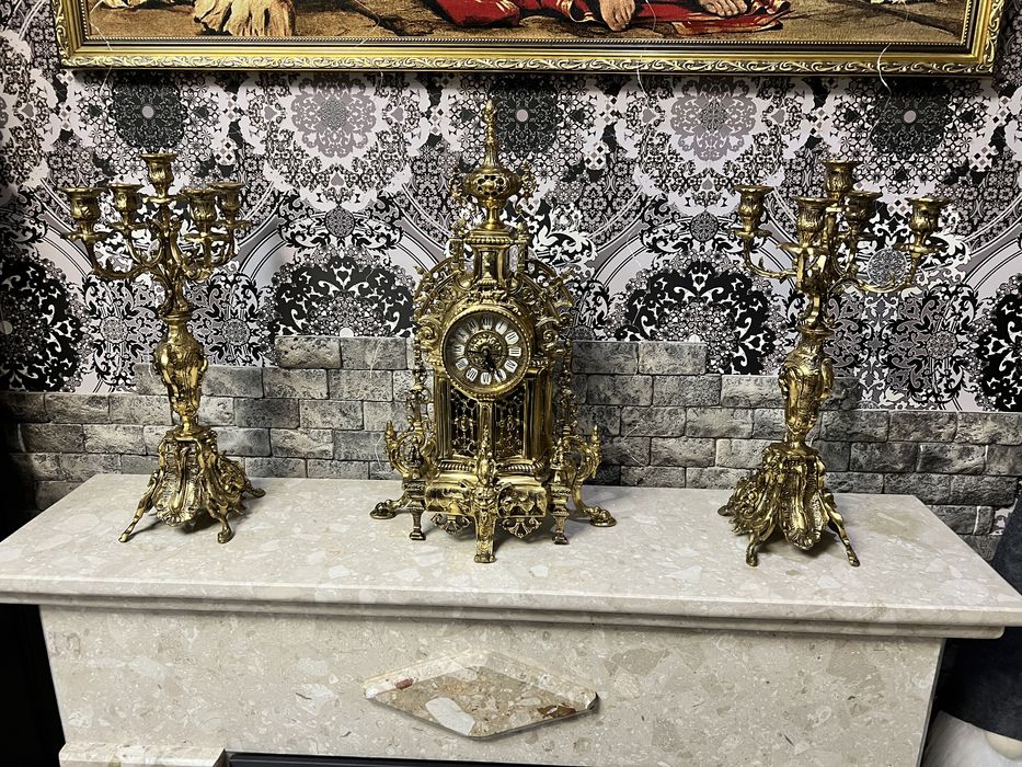 Годинник бронзовий з канділябрами / підсвічниками / часы / бронза