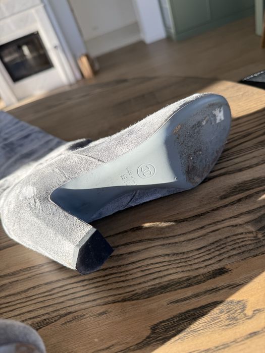 Chanel оригінал Італія сірі замшеві високі чоботи сапоги