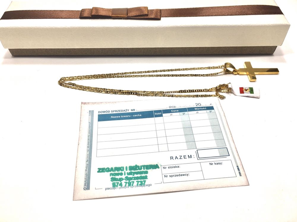 Złoty męski łańcuszek GUCCI z krzyżykiem•pozłacany ogniowo 18K 0,750
