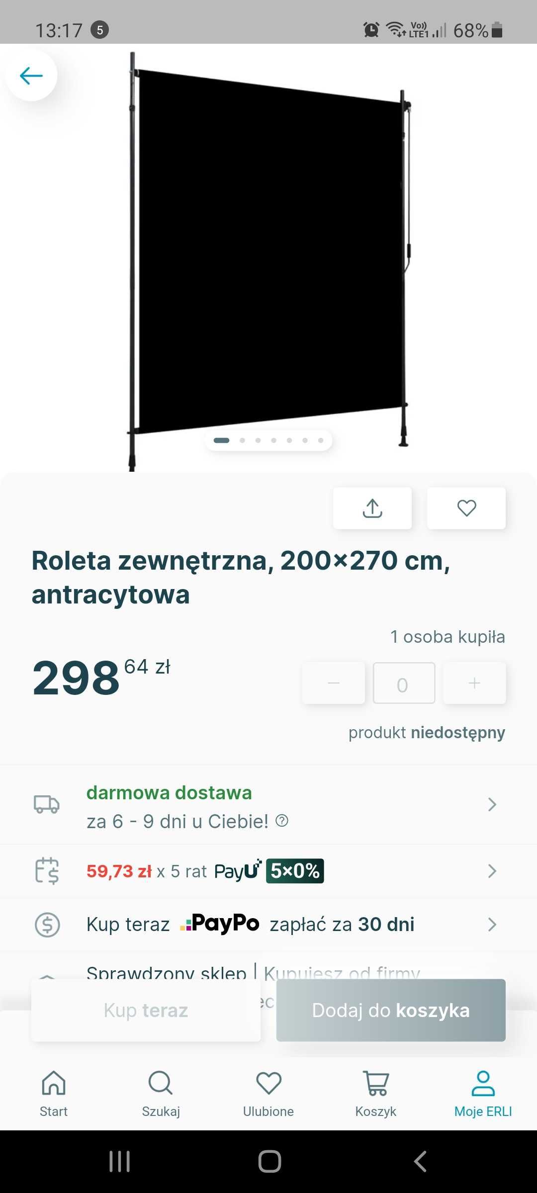 Markiza ogrodowa / tarasowa 200x270 antracytowa