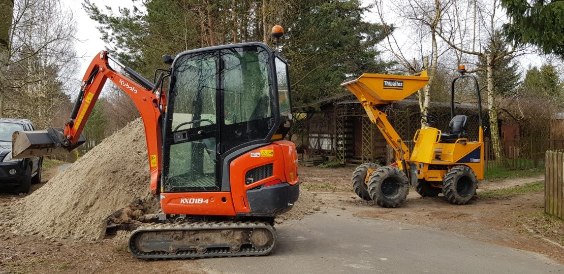 Prace ziemne usługi minikoparka koparkoładowarka, równanie terenu