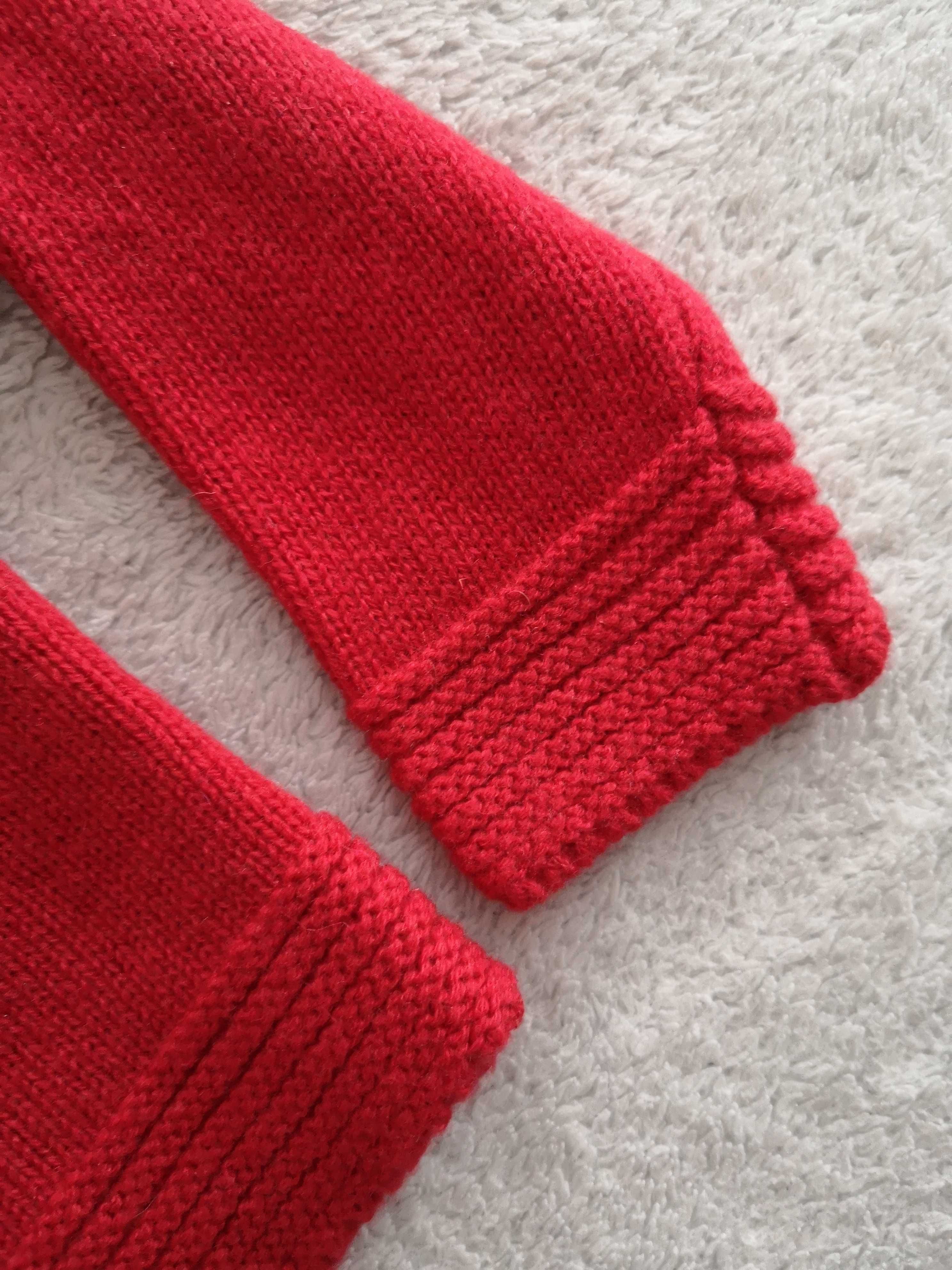 Czerwony wełniany zapinany sweter Jojo Maman Bebe 86 - 92 jak nowy