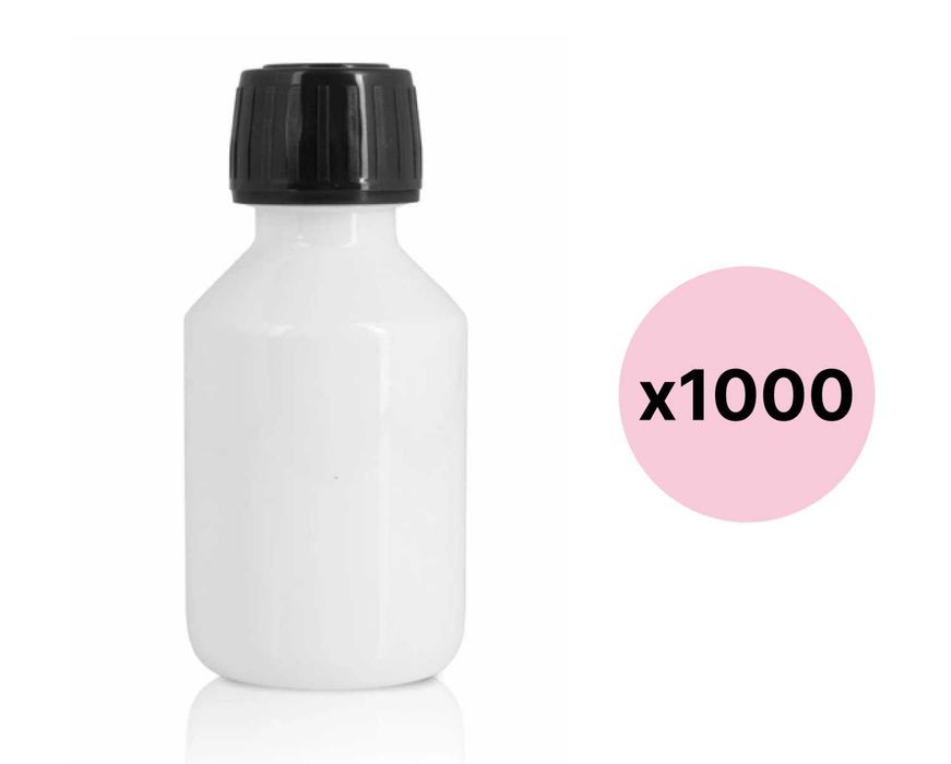 1000 sztuk Butelka biała PET z korkiem 100 ml