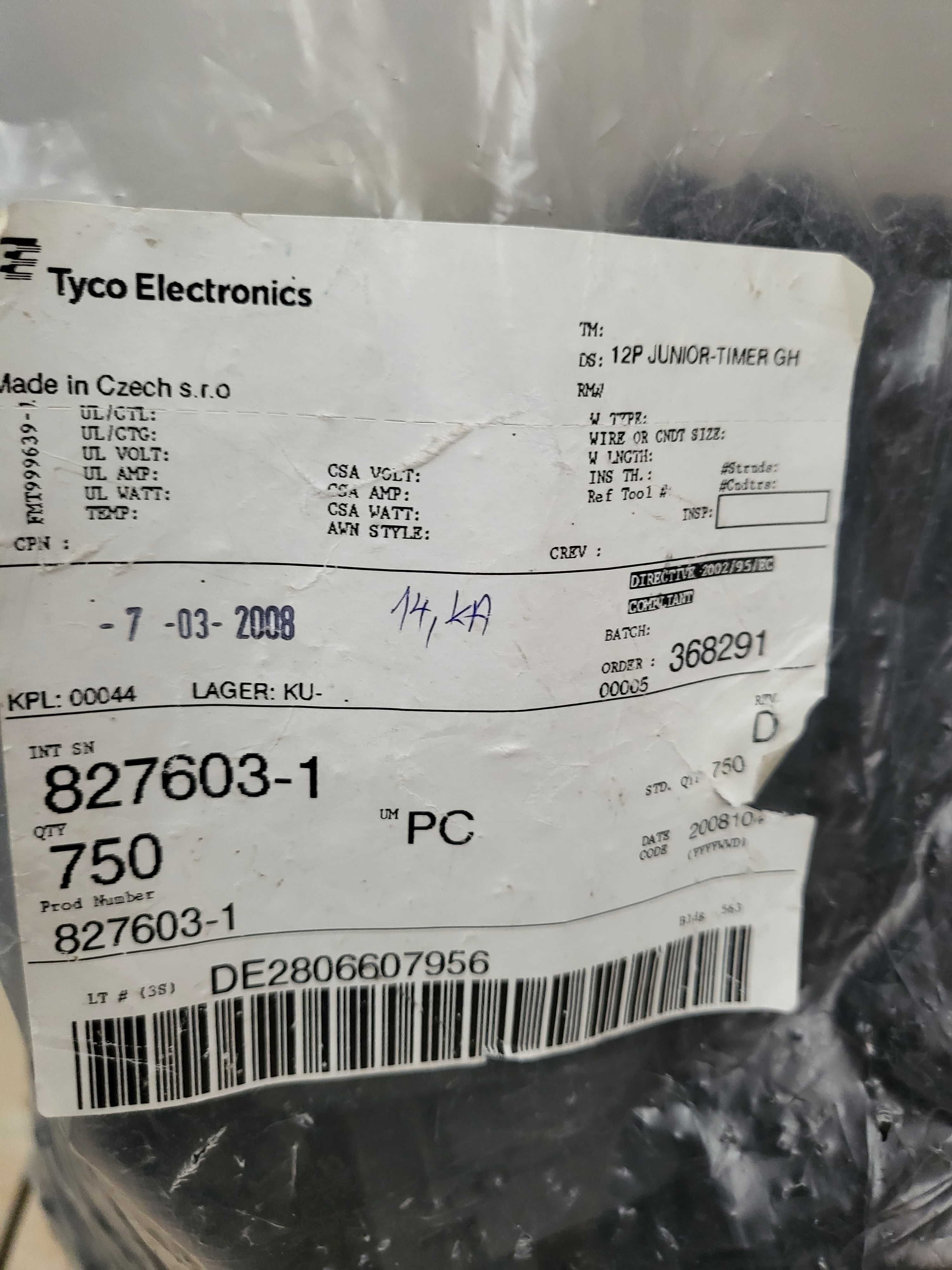 Złącza Tyco Electronics 12 styków PCB - Przewód Automotive 270 kpl.