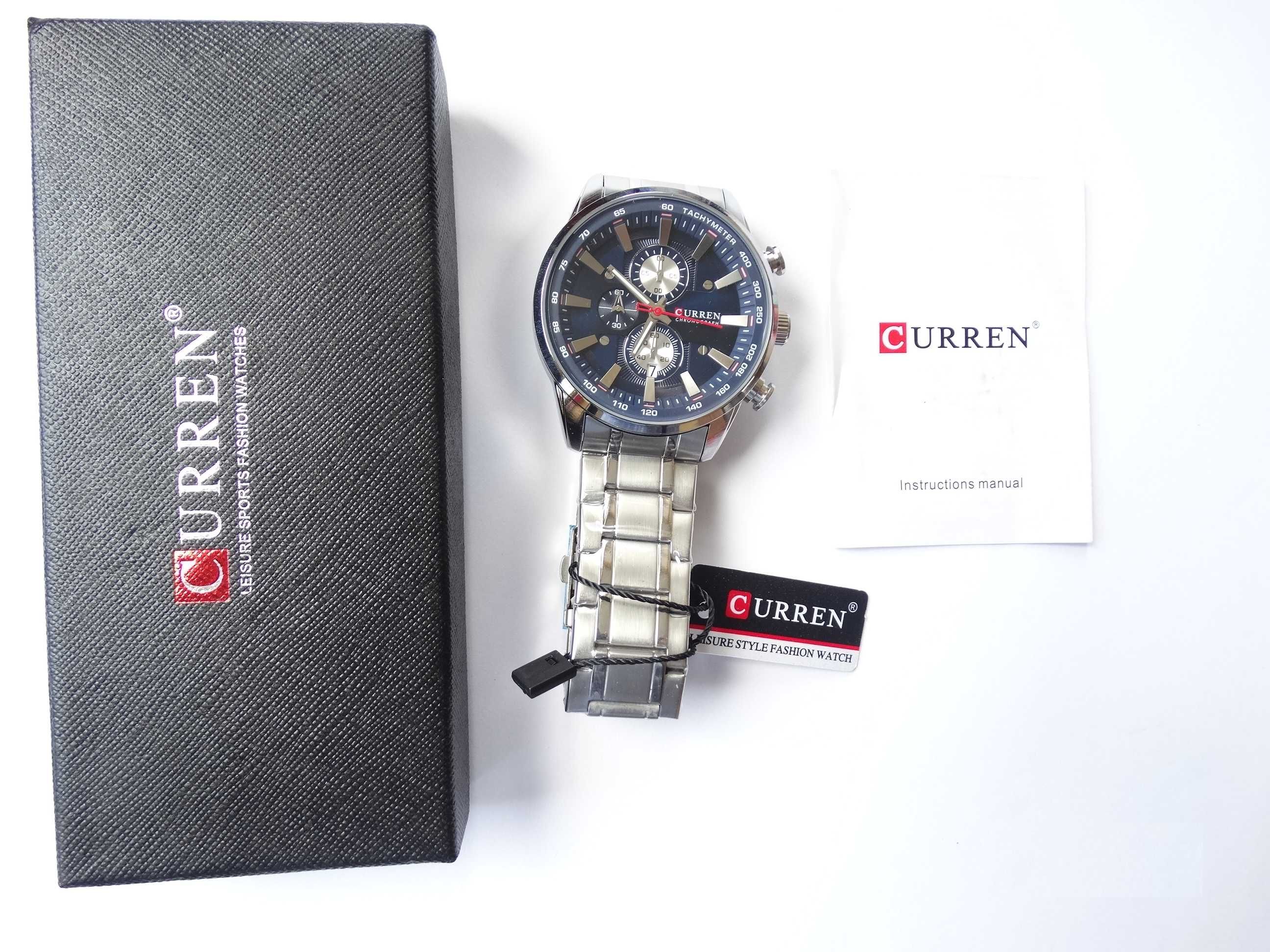 Zegarek męski z chronografem Curren bransoleta stalowa sportowy pudło