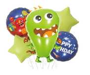 Balony foliowe, zestaw urodzinowy Potworek Ufoludek, zielony, 5 elem.