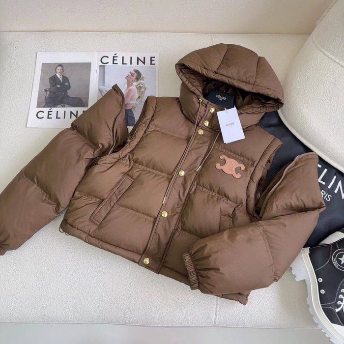 Шоколадний пуховик celine premium рукава відстібуються