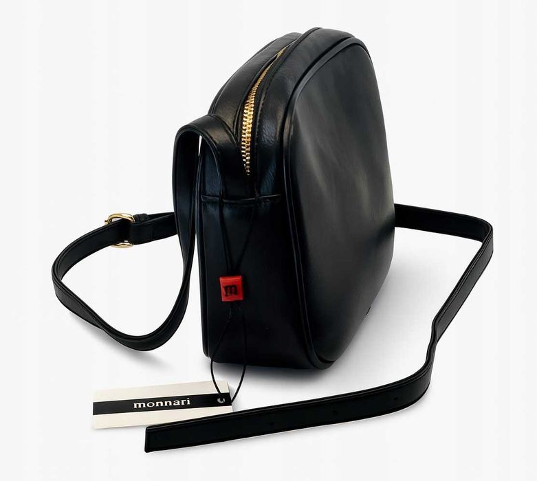 MONNARI Torebka Damska Listonoszka Skórzana Na Długim Pasku Czarna