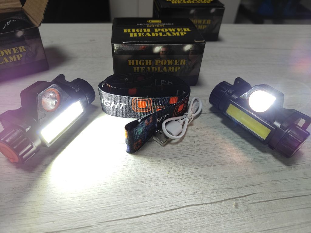 Ліхтарик, Фонарик налобний акумуляторний з магнітом XPE + COB