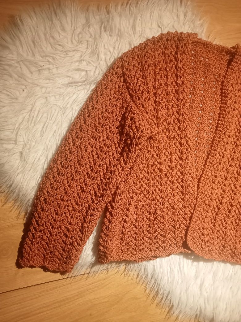 Sweterek kardigan narzuta pleciona handmade rozmiar M