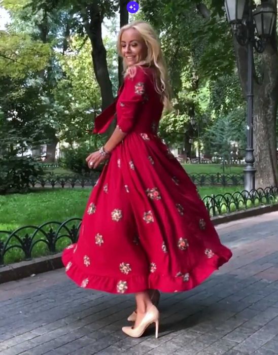 Сукня elle fortuna, червона сукня міді,сукня з вишивкою,красное платье