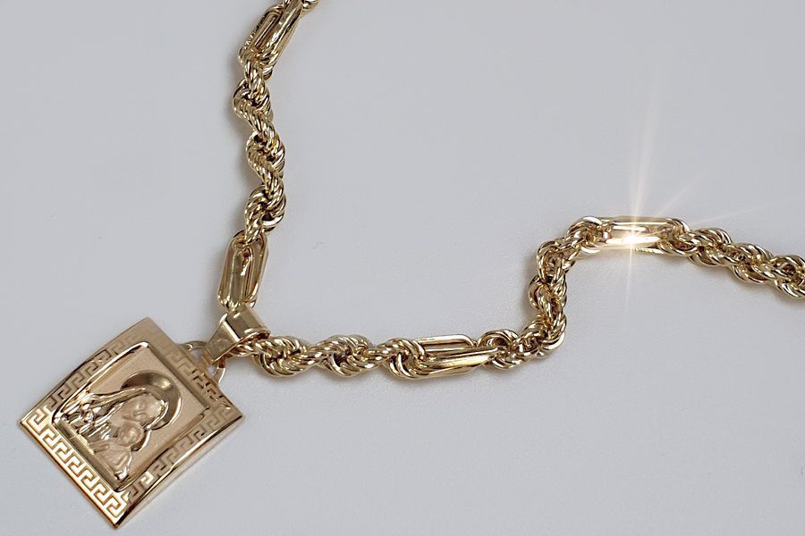 Złoty medalik Bozia z łańcuszkiem Corda Figaro pm001y&cc004y W