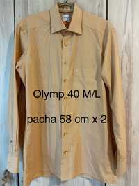 Olymp Luxor 40 L męska koszula długi rękaw pomarańczowa kratka Vintage