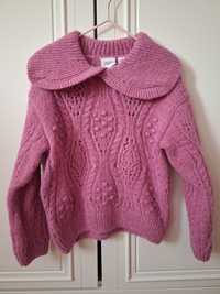 Sweter Zara ażurowy 104 różowy kołnierz