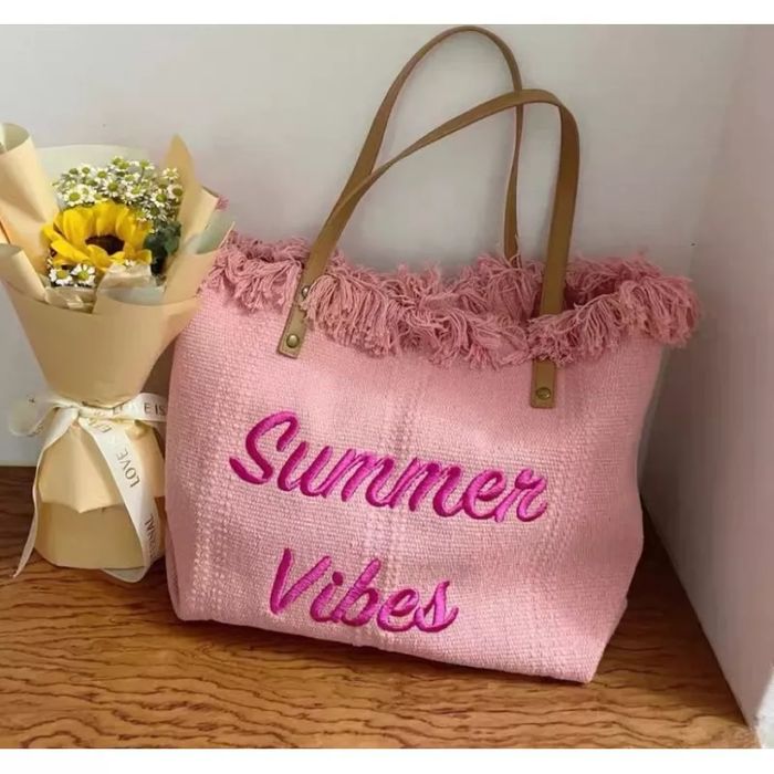 Torba Plażowa Boho Z Frędzlami Róż Tp11R