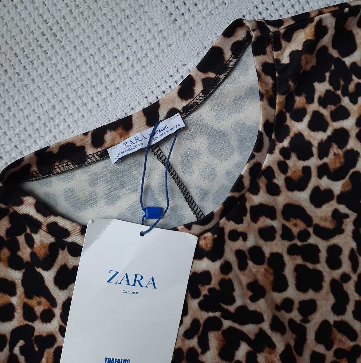 Zara nowa dzianinowa w panterkę sukienka camel beż brąz panterka M