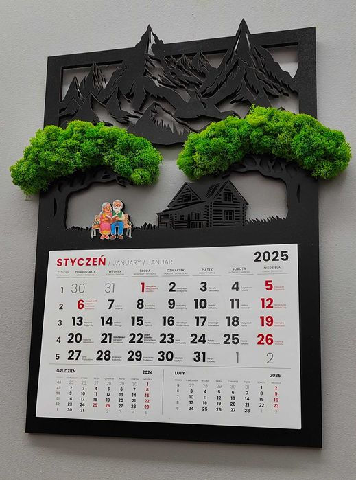 Kalendarz 2025 mech góry babci dziadka kolor UV chata góralska 50x36