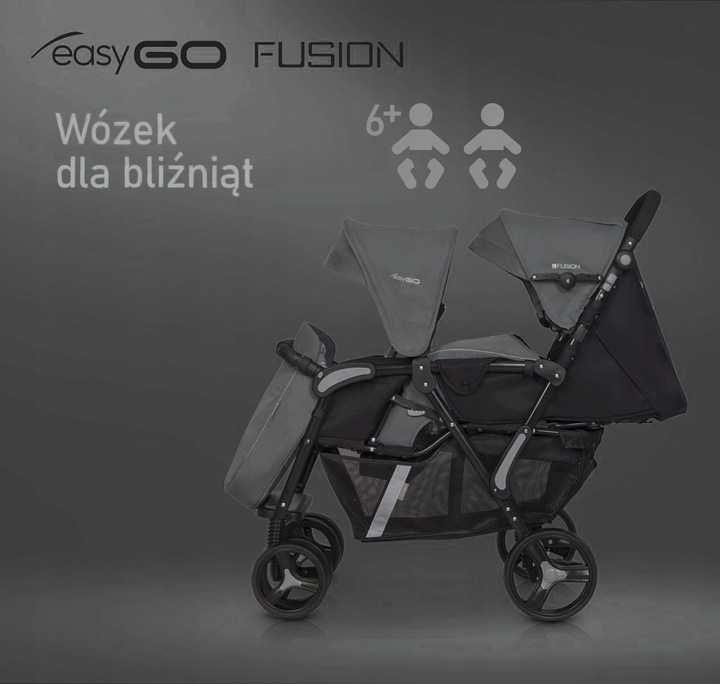 Flagowy Wózek Spacerowy Dla Bliźniąt EasyGO FUSION 2w1+ FOLIA ŚPIWORKI