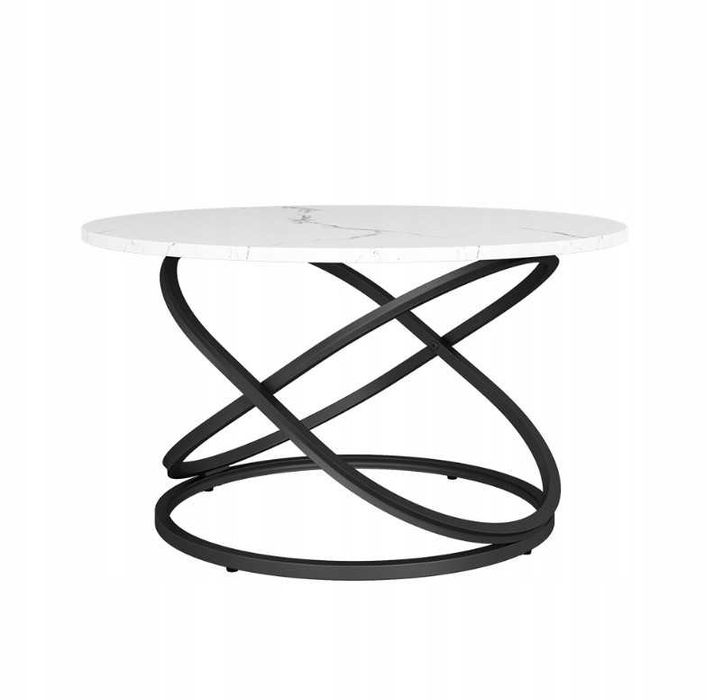 STOLIK kawowy LOFT Ława, stół do salonu, biały marmur 80 cm, okrągły