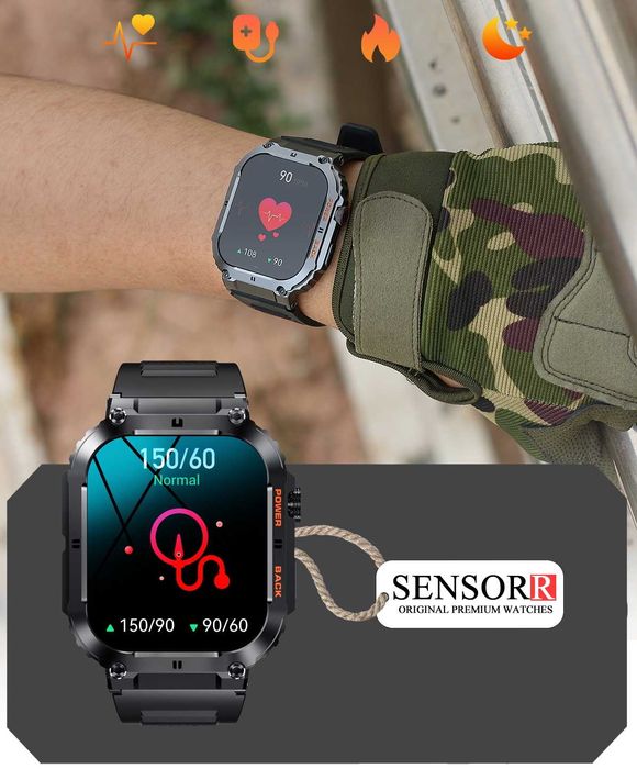 Mocny Wojskowy Zegarek Męski SMARTWATCH ROZMOWY SMS Oryginalny SENSORR