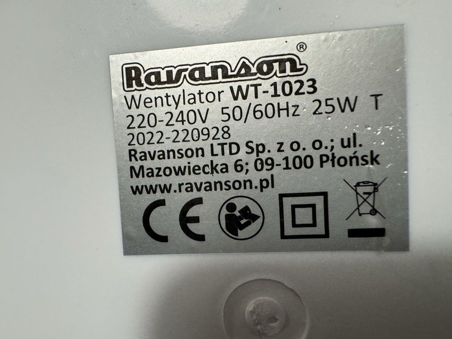 Wentylator przenośny Ravanson WT-1023 27cm srednica