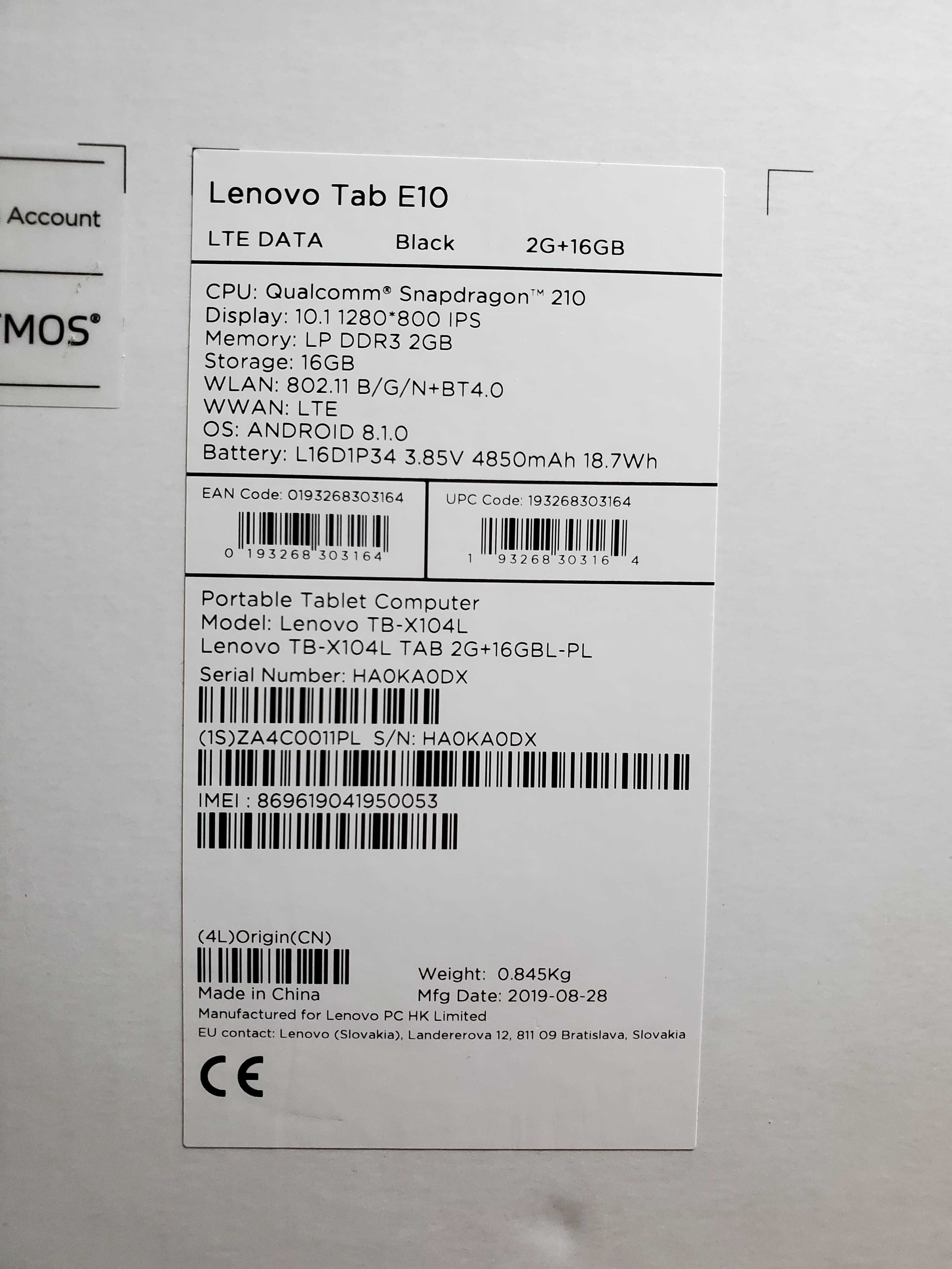 Tablet Lenovo Tab E10 na kartę SIM