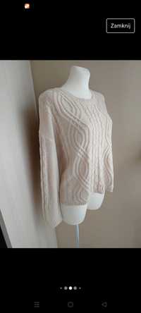 Pleciony r. XL sweter ecru beżowy