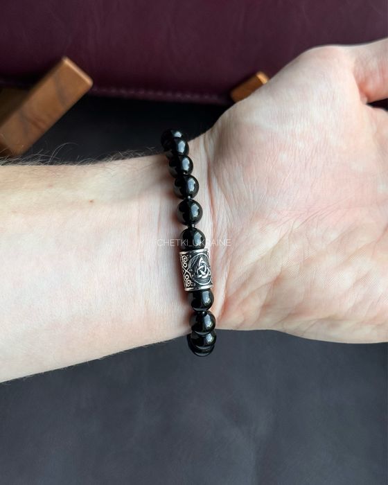 Браслет чоловічий з намистин Четки на руку трикветр браслет камень
