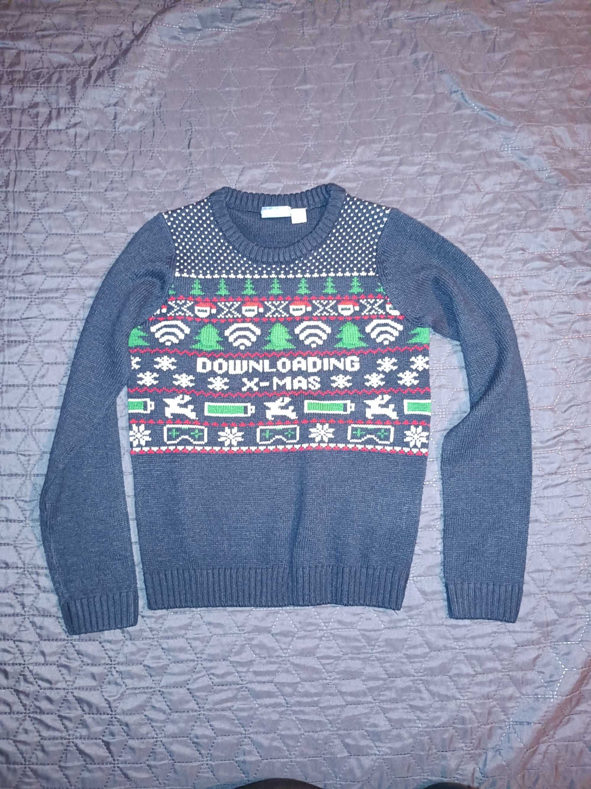 Świąteczny sweter granatowy świecący 134/140