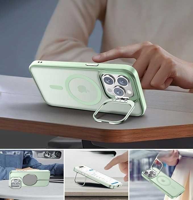 Beeasy MagSafe etui do iPhone 15 Pro ze stojakiem + 2x folia matowe