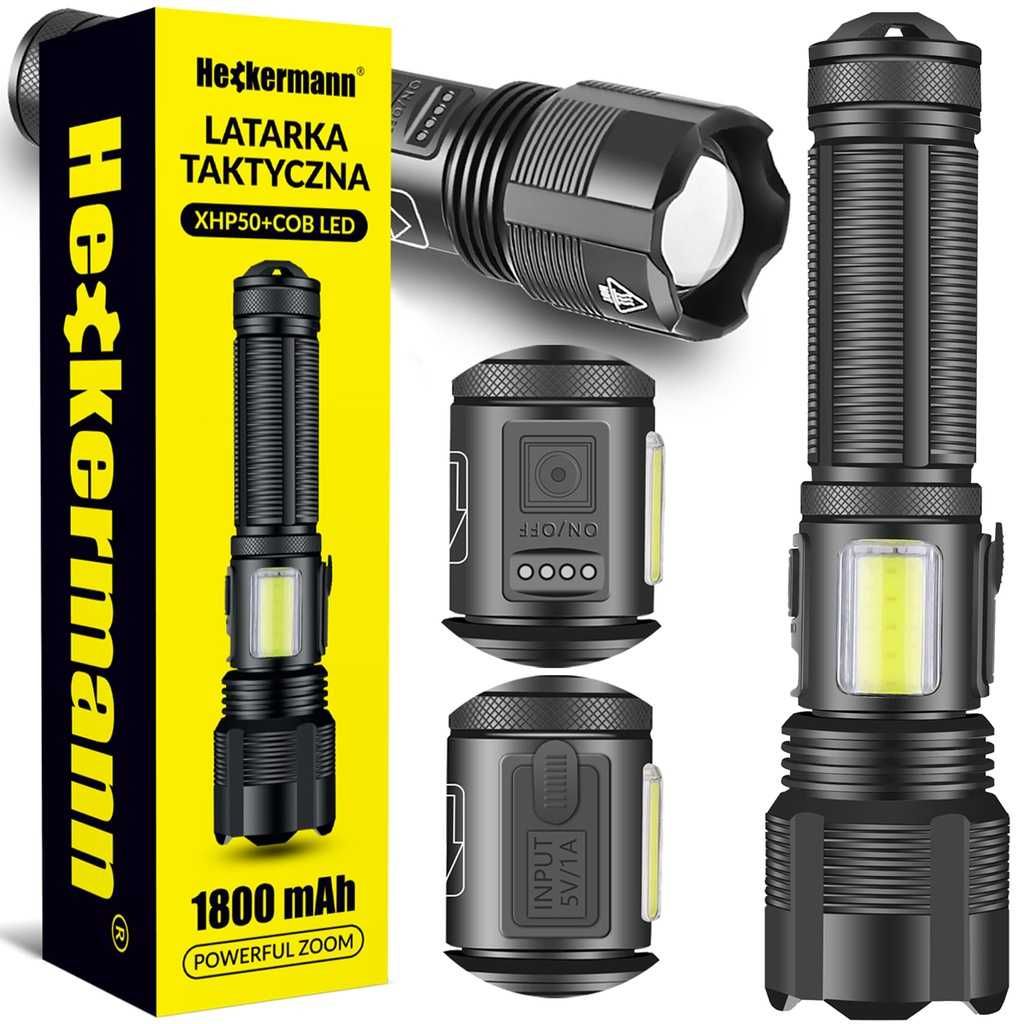 mocna latarka akumulatorowa taktyczna led + zoom wojskowa 1800mah