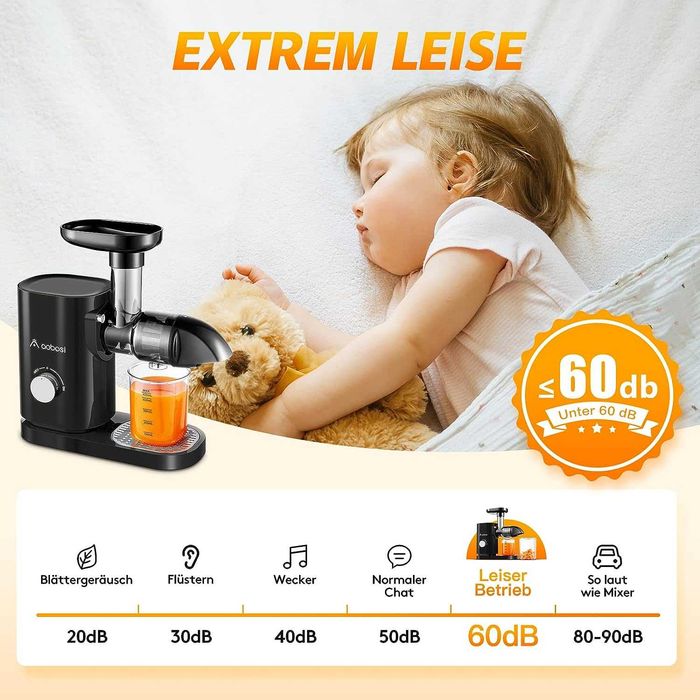 Sokowirówka wyciskarka wolnoobrotowa, z cichym silnikiem, z kubkiem