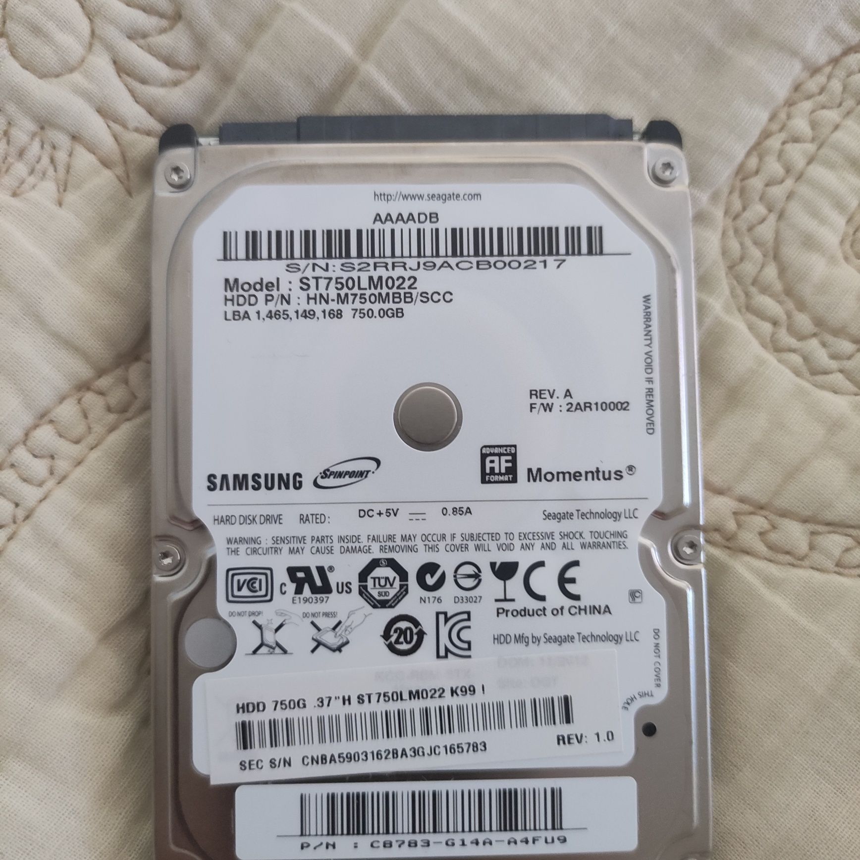 dysku twardego HDD Samsung Spinpoint ST750LM022.