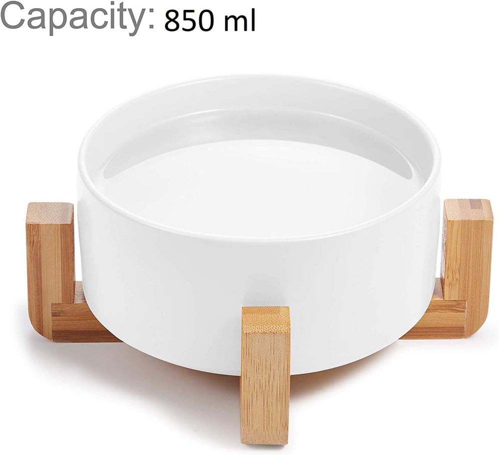 Miska ceramiczna z bambusowym stojakiem - 2 szt