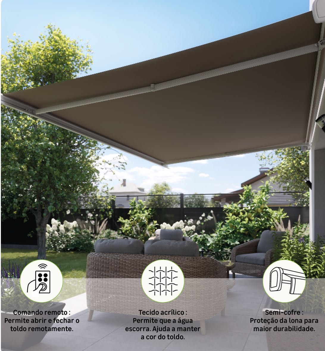 Toldo motorizado cofre Naterial Zefir com tela 5x3 m