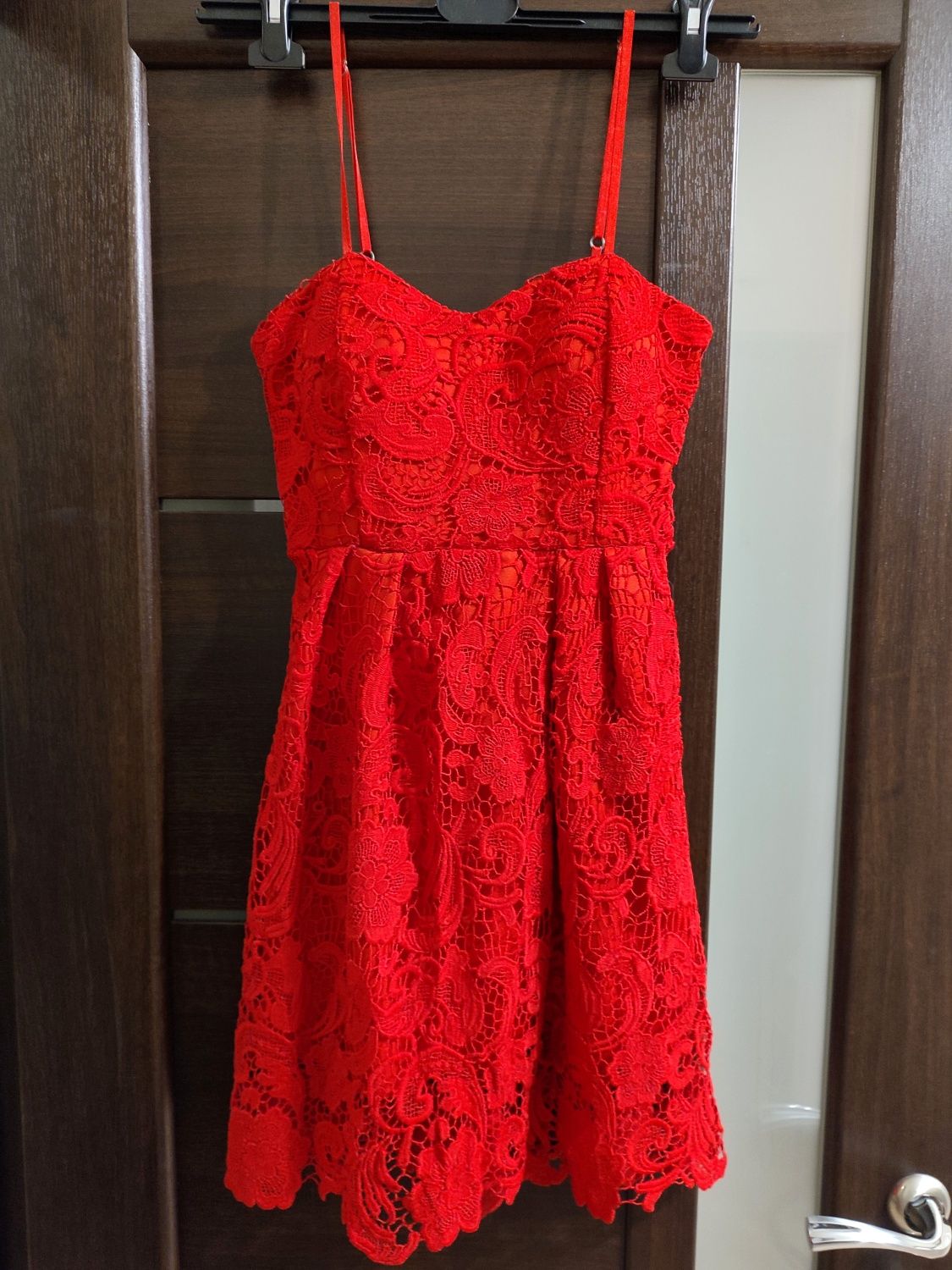 Сукня міні, плаття ажурне, гіпюрове червоне