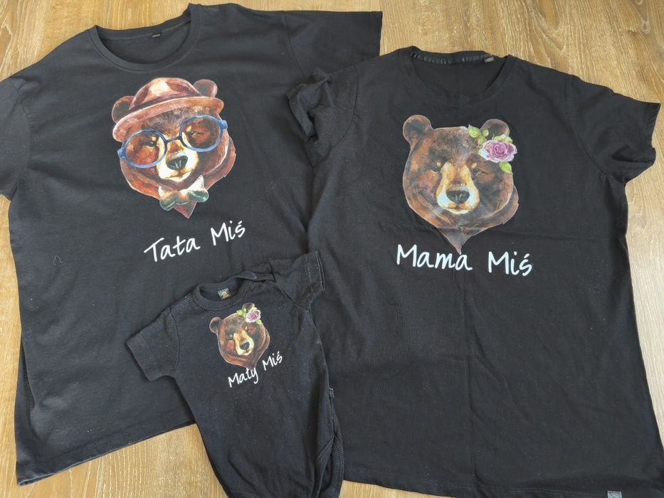 Komplet zestaw mama tata córka miś koszulki prezent sesja