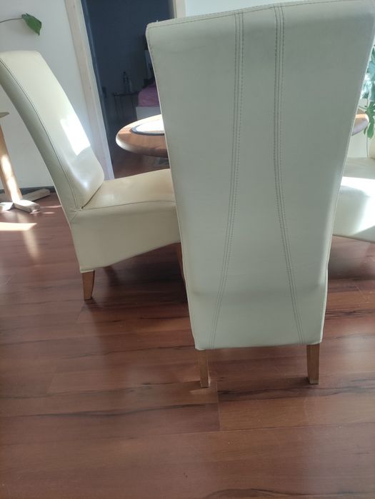 Krzesło krzesła komplet zestaw skóra ecru beż