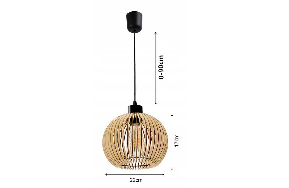 Lampa Sufitowa DREWNIANA Wisząca DO KUCHNI SALONU 1xE27 Kula NOWA!