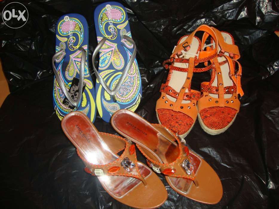 2 Chinelos e 1 Cunha, de Marca e Originais (2 Novos, 1 Quase Novo)