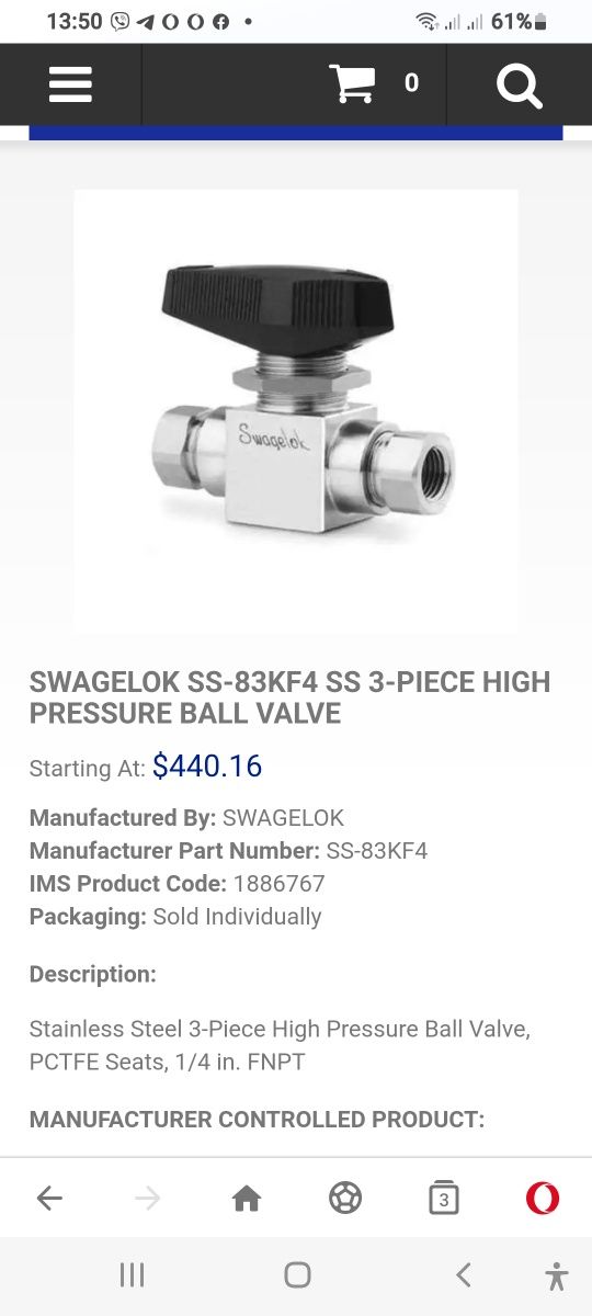 Кран высокого давления Swagelok ss-83kf4