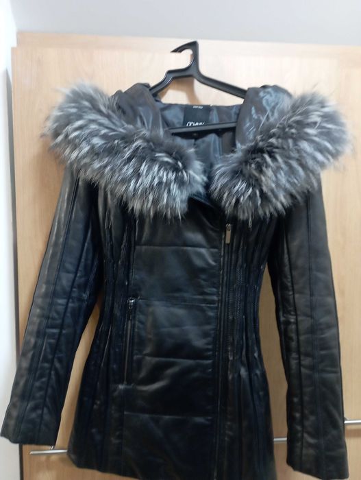 Kurtka skórzana taliowana z kapturem jenot XS