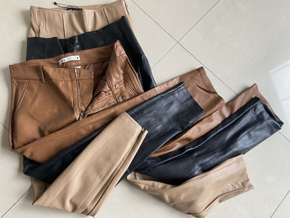 Spodnie Zara 36 eko skóra elastyczna kolor brązowy carmelowy
