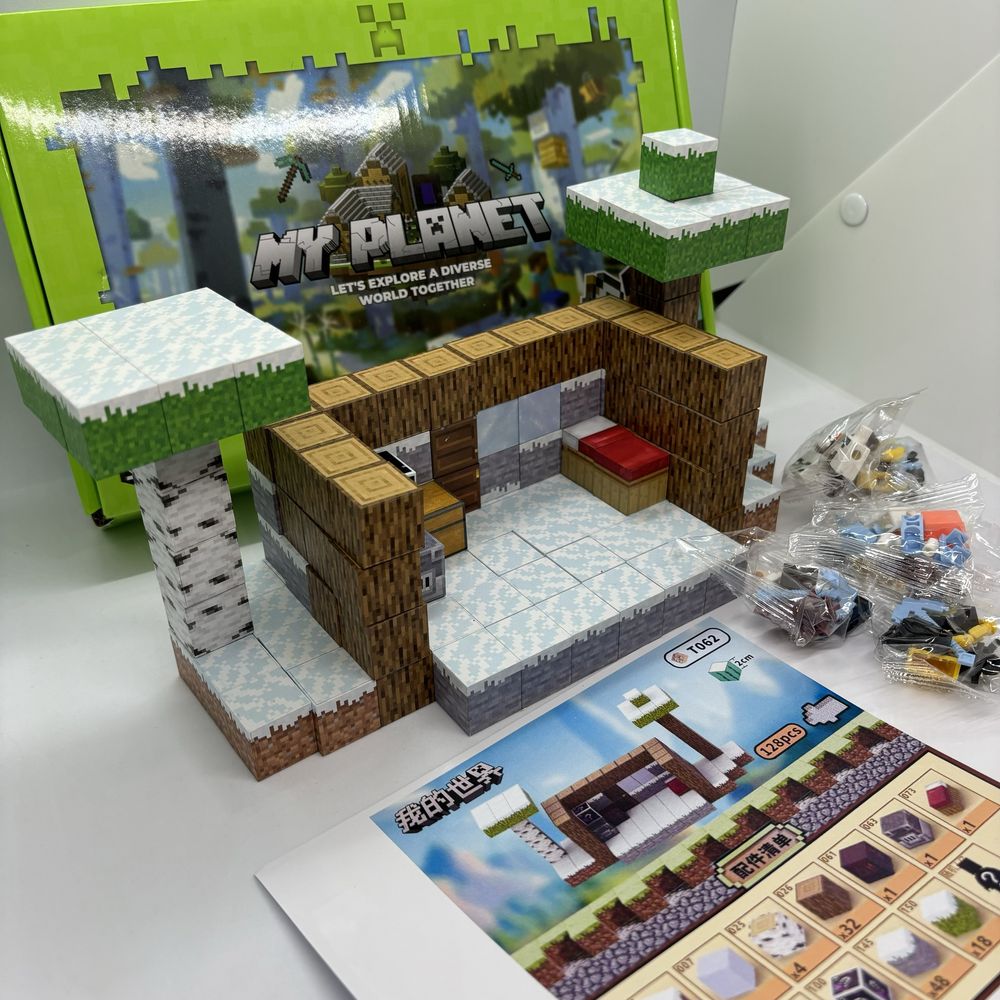 Магнітний конструктор Minecraft 128шт 4 фігурки майнкрафт кубики лава